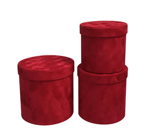 Floral Red Round Velvet Box Set of 3 (S/M/L)