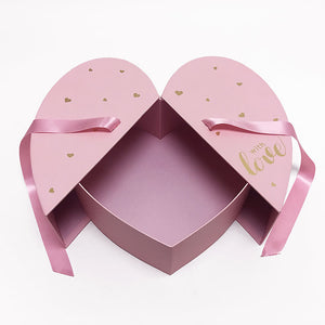 Floral Pink Heart Shape Box with Ribbon Opens From Middle Nested Heart