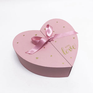 Floral Pink Heart Shape Box with Ribbon Opens From Middle Nested Heart