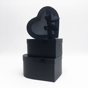 Black Heart Shape Flower Boxes Set of 3 With Ribbon