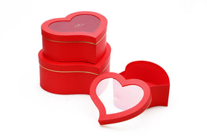 Red Heart Shape Flower Boxes With Window Set of 3