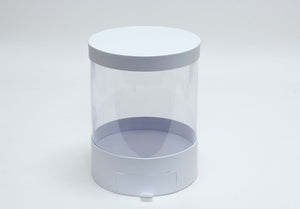 Clear Round Shape Flower Box with White Lid and Base with Drawer