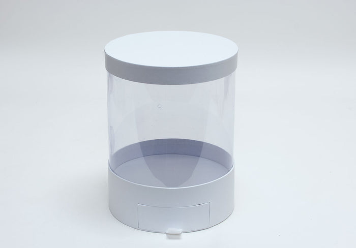 Clear Round Shape Flower Box with White Lid and Base with Drawer