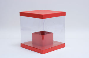 Clear Square Flower Box with Red Lid and Base