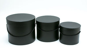 Black Round Flower Paper Box with Lid Set of 3 (S/M/L)