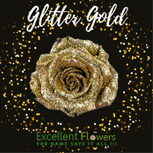 Medium: Glitter Gold Preserved Rose * Box of 6 Preserved Rose Heads