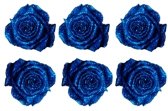 Medium: Glitter Royal Blue Preserved Rose * Box of 6 Preserved Rose Heads