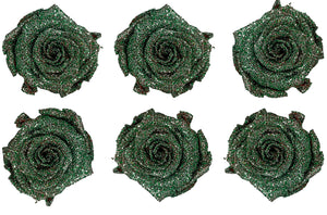 Medium: Glitter Green Preserved Rose * Box of 6 Preserved Rose Heads