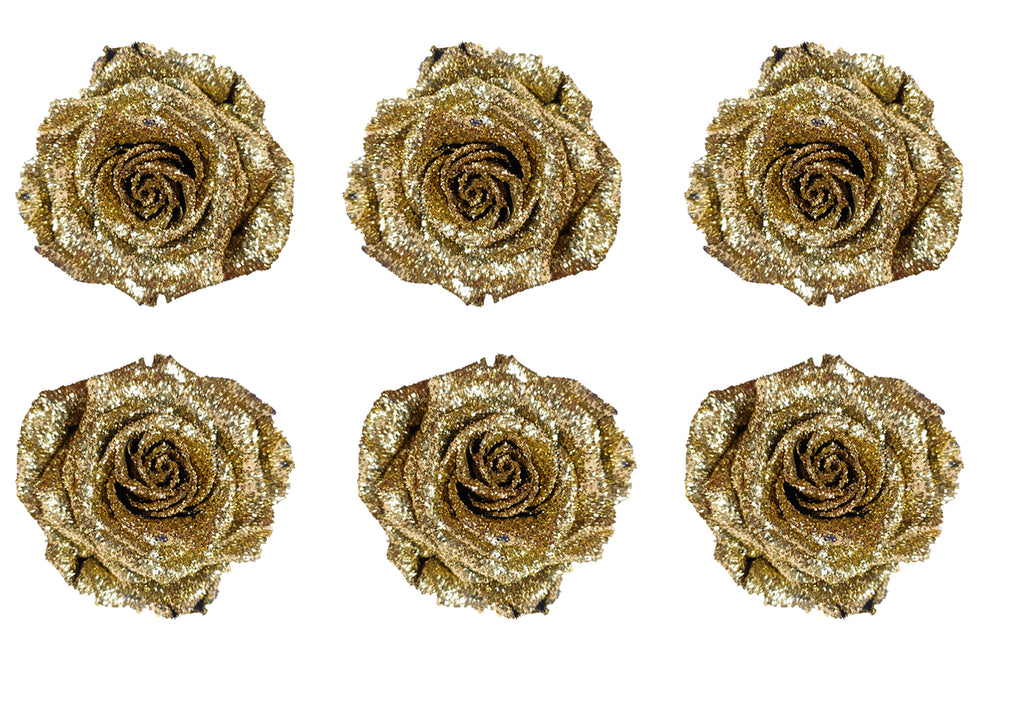 Medium: Glitter Gold Preserved Rose * Box of 6 Preserved Rose Heads