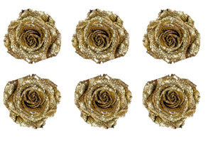 Medium: Glitter Gold Preserved Rose * Box of 6 Preserved Rose Heads