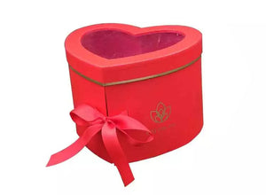 Red Heart Shape Flower Box with Window Lid 